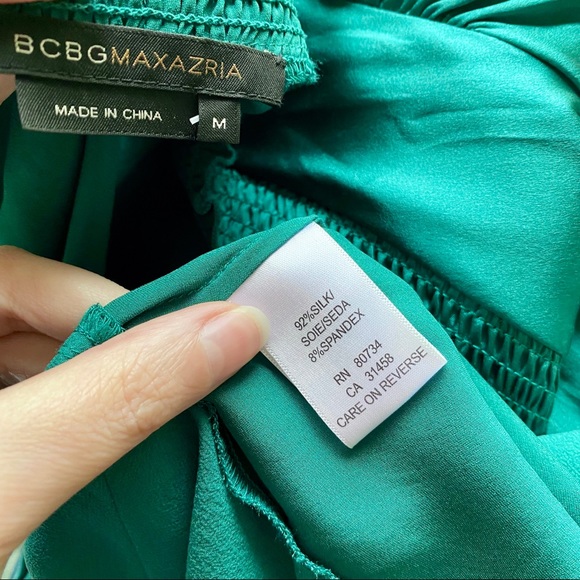 BCBGMaxAzria M Silk Sexy Boho Babydoll Dress Green - Picture 7 of 8